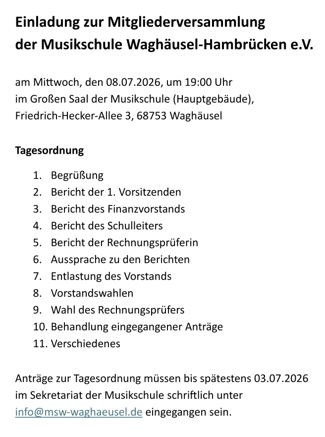 Mitgliederversammlung mit Neuwahlen